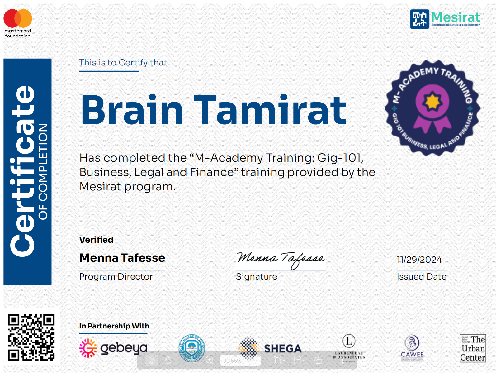 M-Academy Certificate